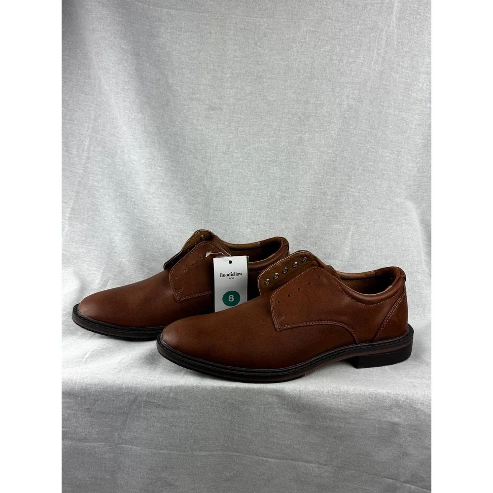 Goodfellow‎ & Co Mens Brown Faux Leather Dress Shoes NO LACES Memory Foam Size 8